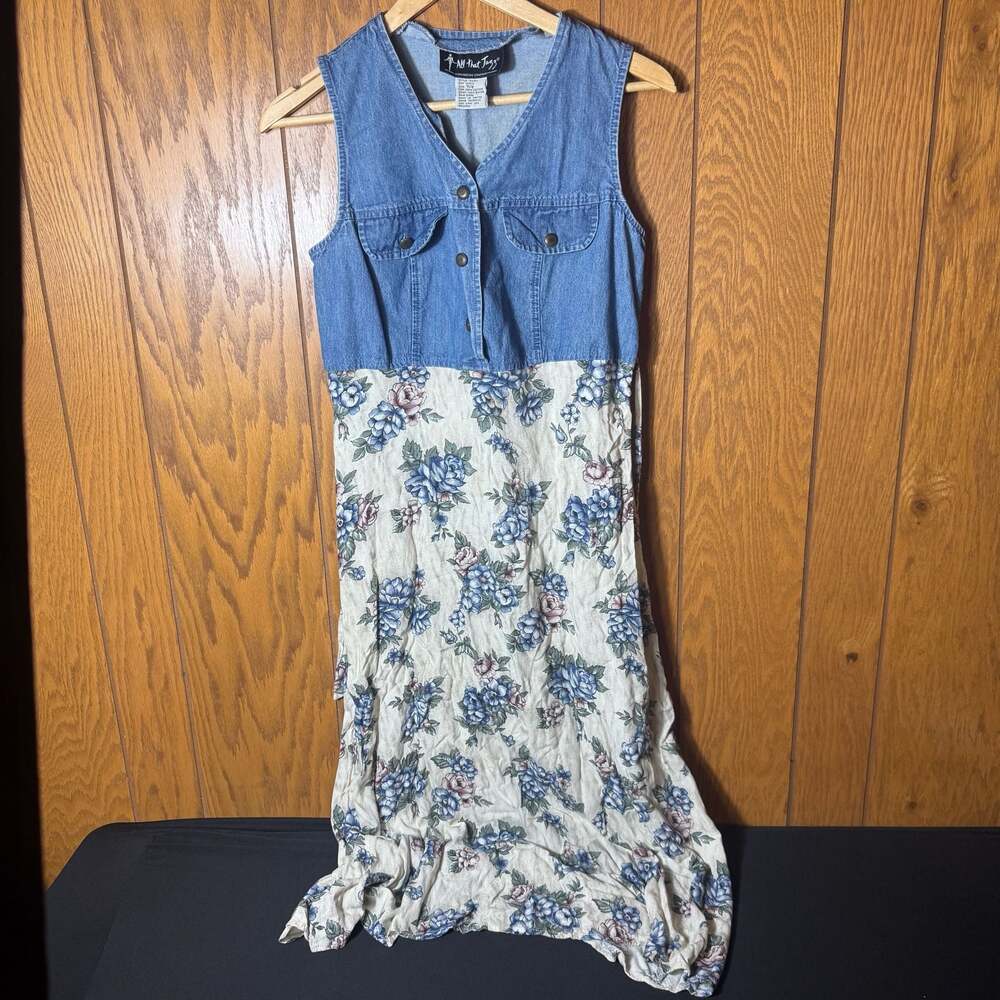 Vintage All That Jazz Denim and Floral Rayon Dress Size 7/8